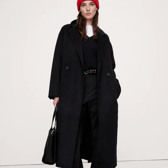 NWT Banana Republic Double-Faced Wrap Coat — Black — Women’s M - Picture 1 of 1